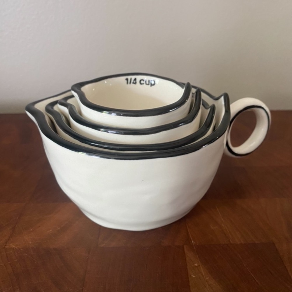 Four Ceramic Nesting Measuring Cups in Cream & Black